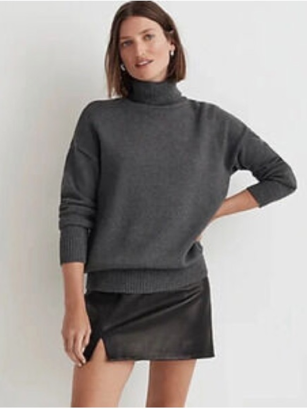 Madewell Ribbed Turtleneck Sweater Dark Gray Charcoal Size L